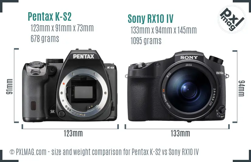 Pentax K-S2 vs Sony RX10 IV size comparison