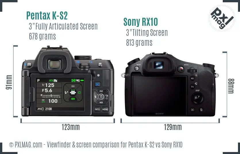 Pentax K-S2 vs Sony RX10 Screen and Viewfinder comparison