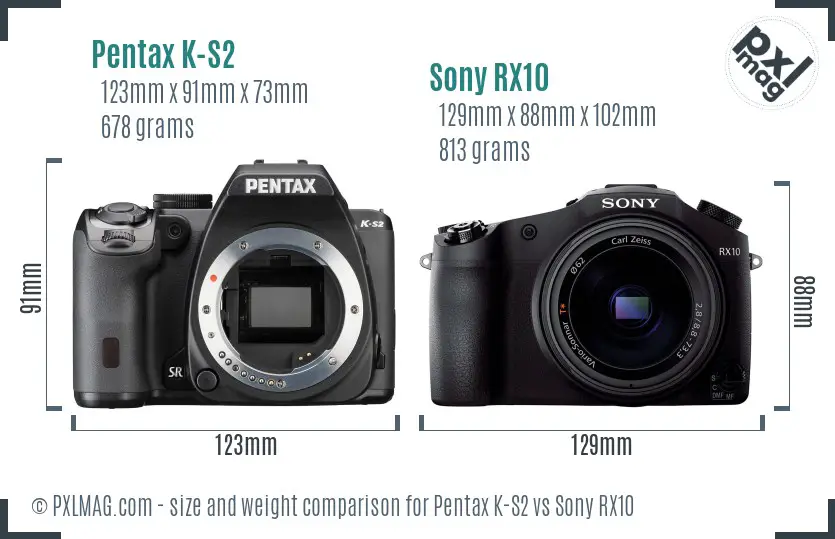 Pentax K-S2 vs Sony RX10 size comparison