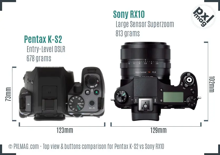 Pentax K-S2 vs Sony RX10 top view buttons comparison