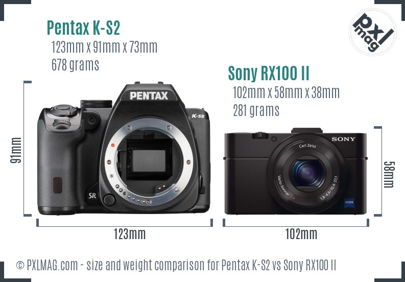 Pentax K-S2 vs Sony RX100 II size comparison