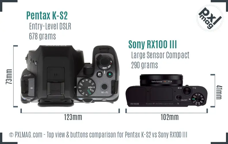 Pentax K-S2 vs Sony RX100 III top view buttons comparison