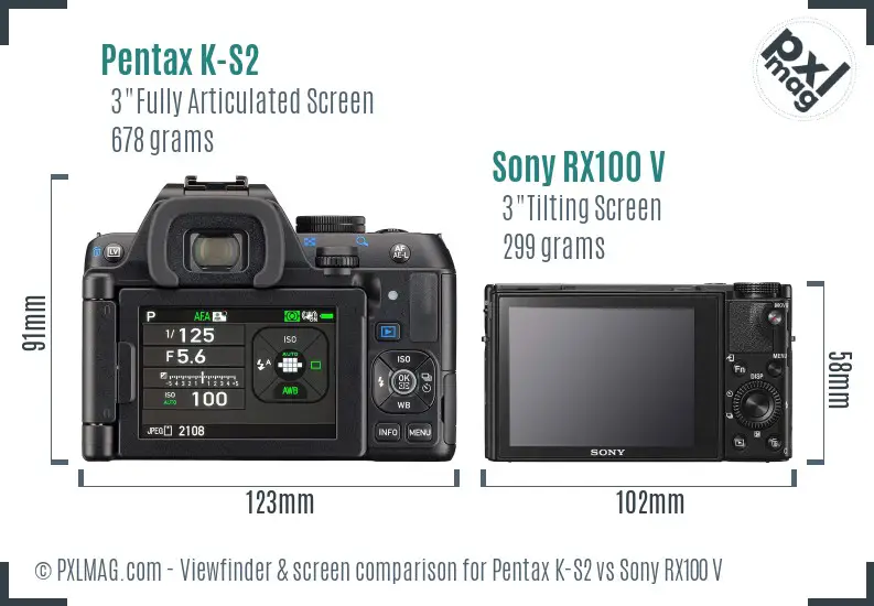 Pentax K-S2 vs Sony RX100 V Screen and Viewfinder comparison