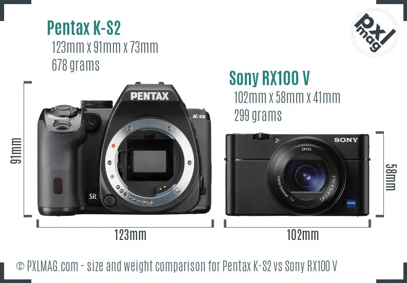 Pentax K-S2 vs Sony RX100 V size comparison Pentax K-S2 vs Sony RX100 V size comparison