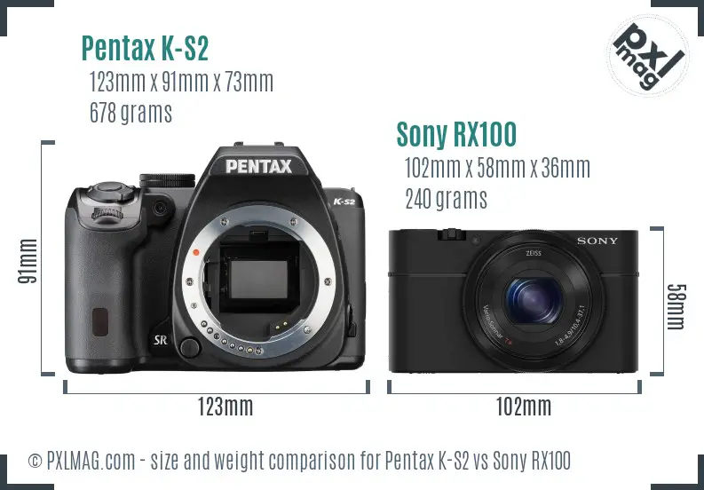 Pentax K-S2 vs Sony RX100 size comparison