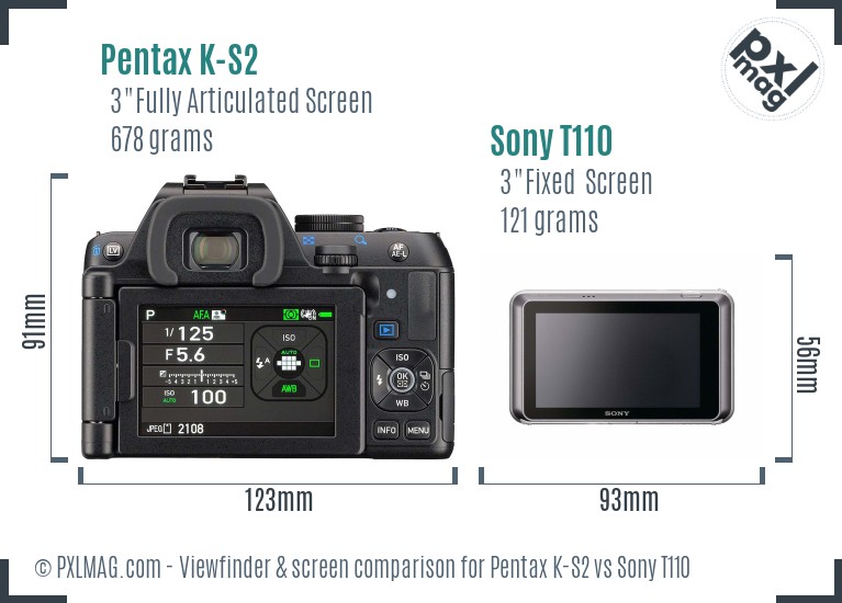 Pentax K-S2 vs Sony T110 Screen and Viewfinder comparison