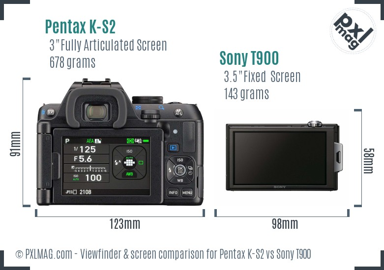Pentax K-S2 vs Sony T900 Screen and Viewfinder comparison