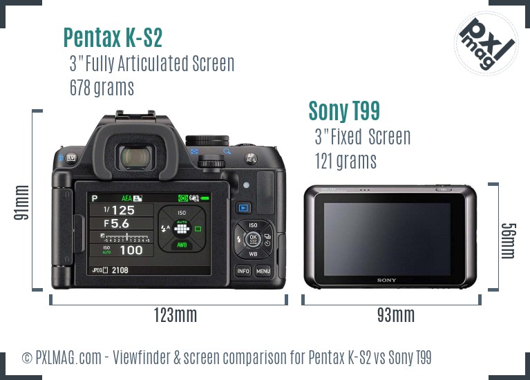 Pentax K-S2 vs Sony T99 Screen and Viewfinder comparison