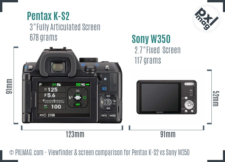 Pentax K-S2 vs Sony W350 Screen and Viewfinder comparison