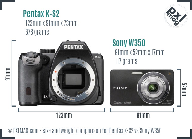 Pentax K-S2 vs Sony W350 size comparison