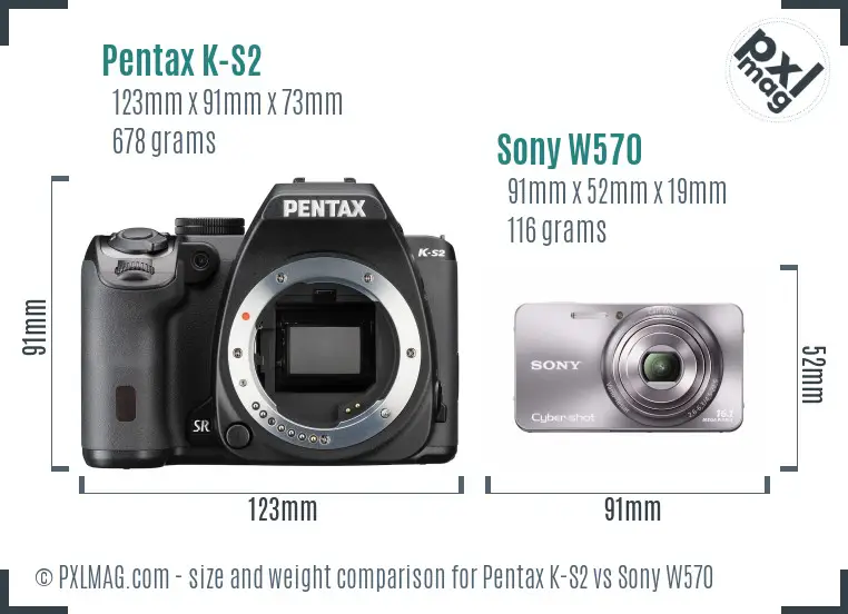 Pentax K-S2 vs Sony W570 size comparison