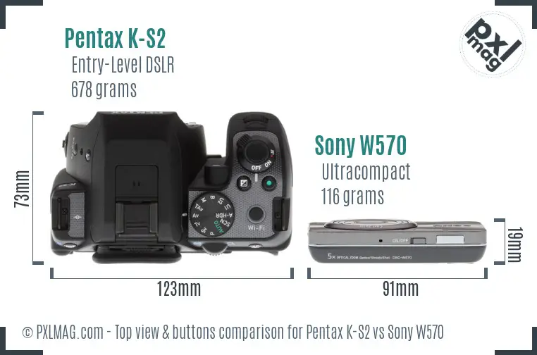 Pentax K-S2 vs Sony W570 top view buttons comparison