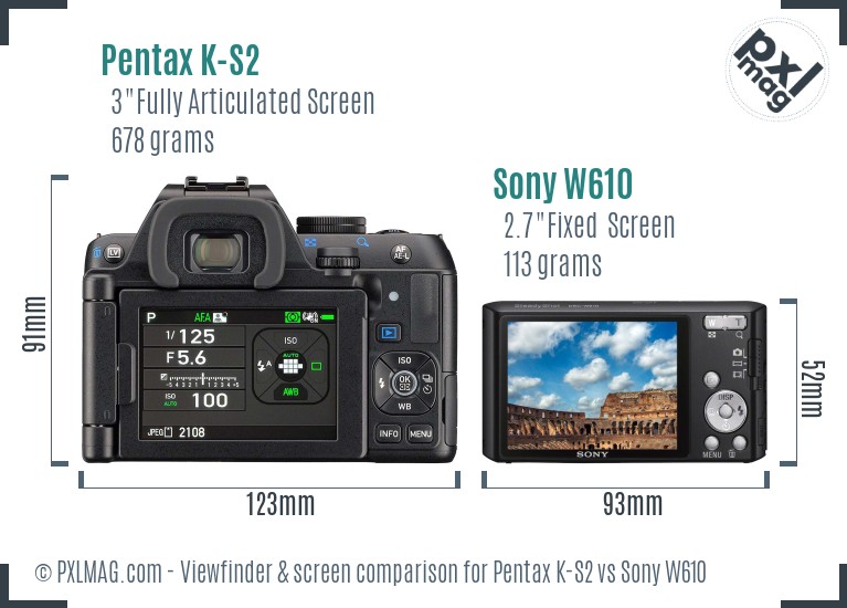 Pentax K-S2 vs Sony W610 Screen and Viewfinder comparison