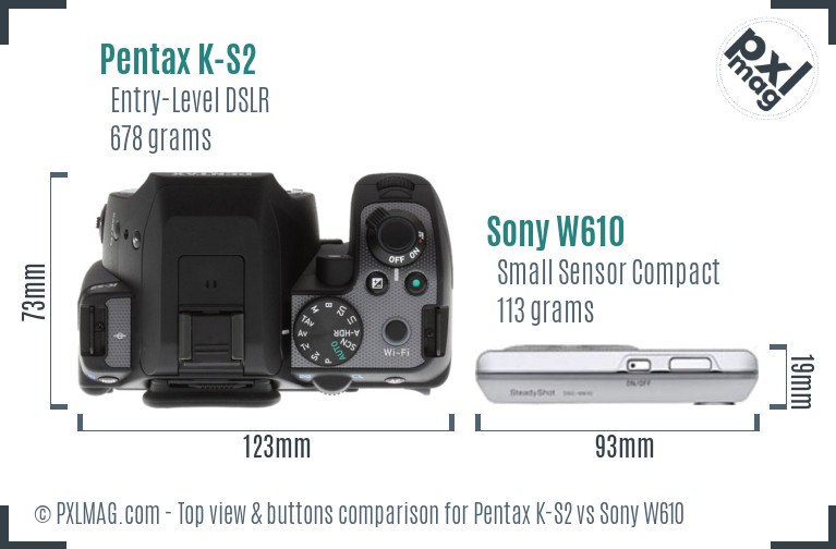 Pentax K-S2 vs Sony W610 top view buttons comparison