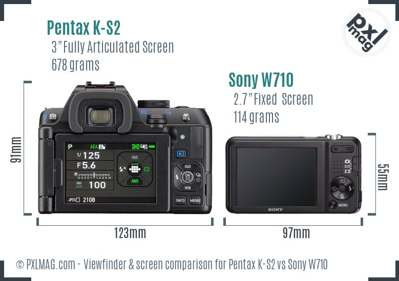 Pentax K-S2 vs Sony W710 Screen and Viewfinder comparison
