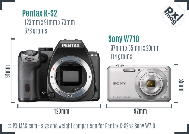 Pentax K-S2 vs Sony W710 size comparison