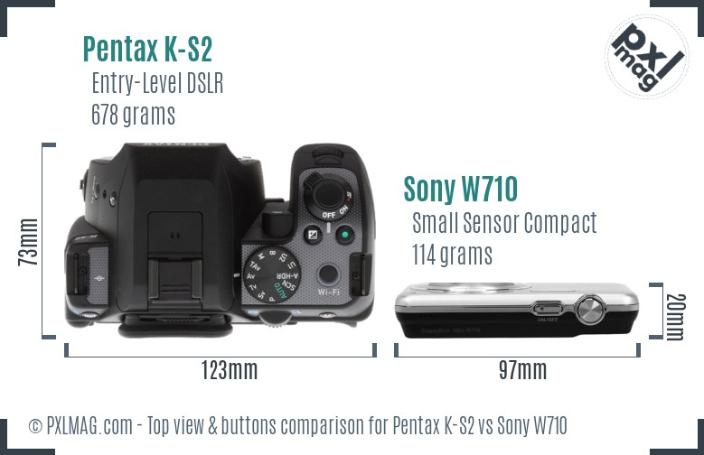 Pentax K-S2 vs Sony W710 top view buttons comparison