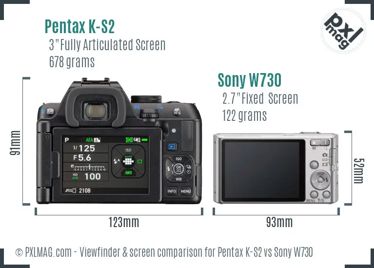 Pentax K-S2 vs Sony W730 Screen and Viewfinder comparison