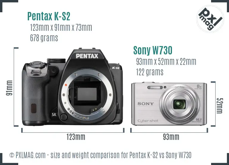 Pentax K-S2 vs Sony W730 size comparison