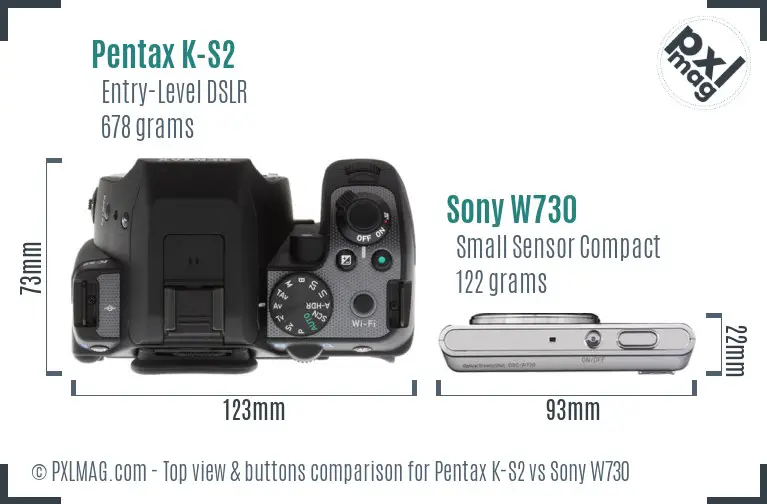 Pentax K-S2 vs Sony W730 top view buttons comparison