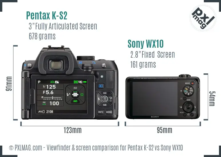 Pentax K-S2 vs Sony WX10 Screen and Viewfinder comparison