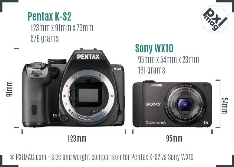 Pentax K-S2 vs Sony WX10 size comparison