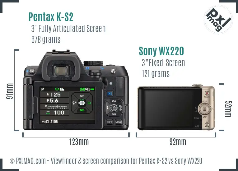 Pentax K-S2 vs Sony WX220 Screen and Viewfinder comparison Pentax K-S2 vs Sony WX220 Screen and Viewfinder comparison