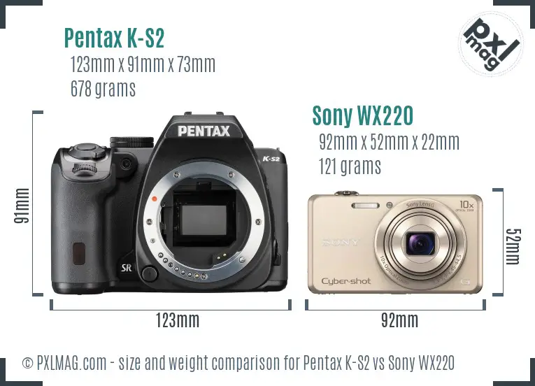 Pentax K-S2 vs Sony WX220 size comparison Pentax K-S2 vs Sony WX220 size comparison