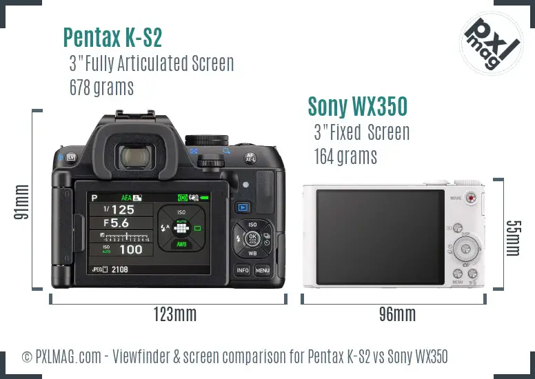 Pentax K-S2 vs Sony WX350 Screen and Viewfinder comparison