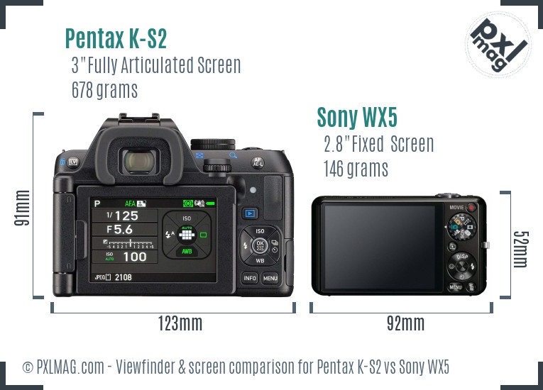 Pentax K-S2 vs Sony WX5 Screen and Viewfinder comparison