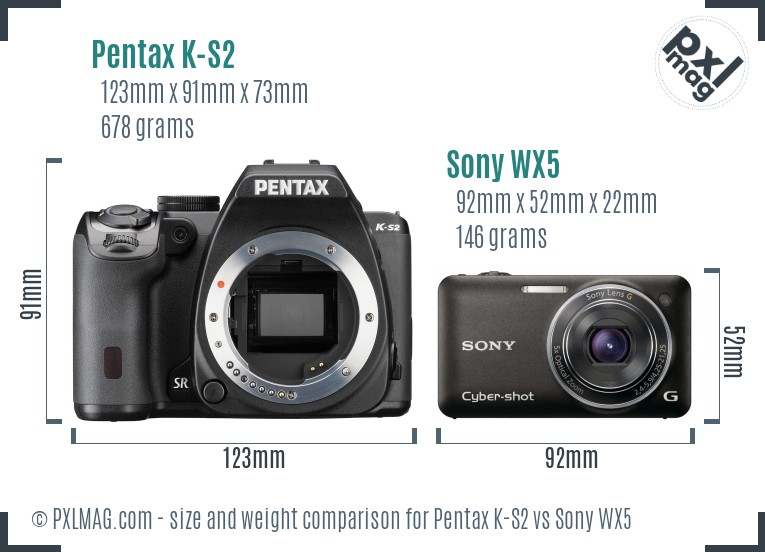 Pentax K-S2 vs Sony WX5 size comparison Pentax K-S2 vs Sony WX5 size comparison