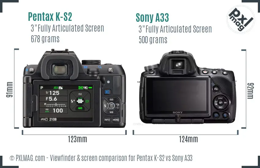 Pentax K-S2 vs Sony A33 Screen and Viewfinder comparison