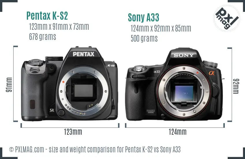 Pentax K-S2 vs Sony A33 size comparison