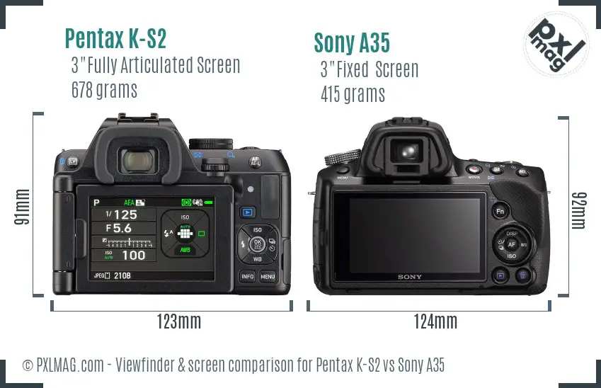 Pentax K-S2 vs Sony A35 Screen and Viewfinder comparison
