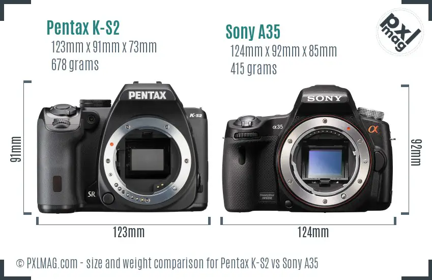 Pentax K-S2 vs Sony A35 size comparison