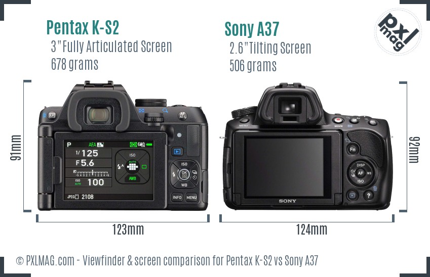 Pentax K-S2 vs Sony A37 Screen and Viewfinder comparison