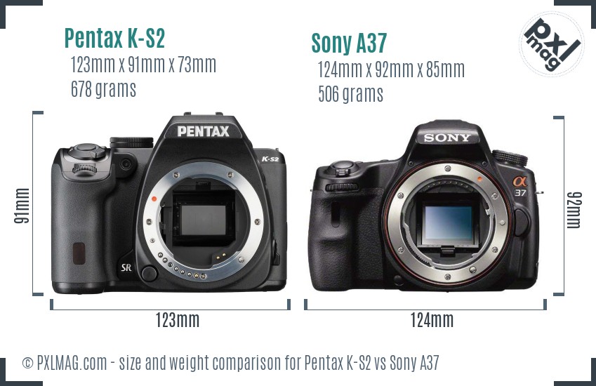 Pentax K-S2 vs Sony A37 size comparison