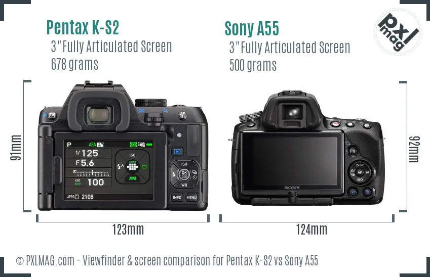 Pentax K-S2 vs Sony A55 Screen and Viewfinder comparison