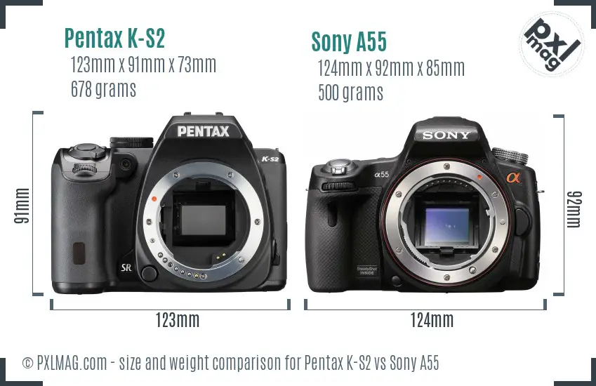 Pentax K-S2 vs Sony A55 size comparison