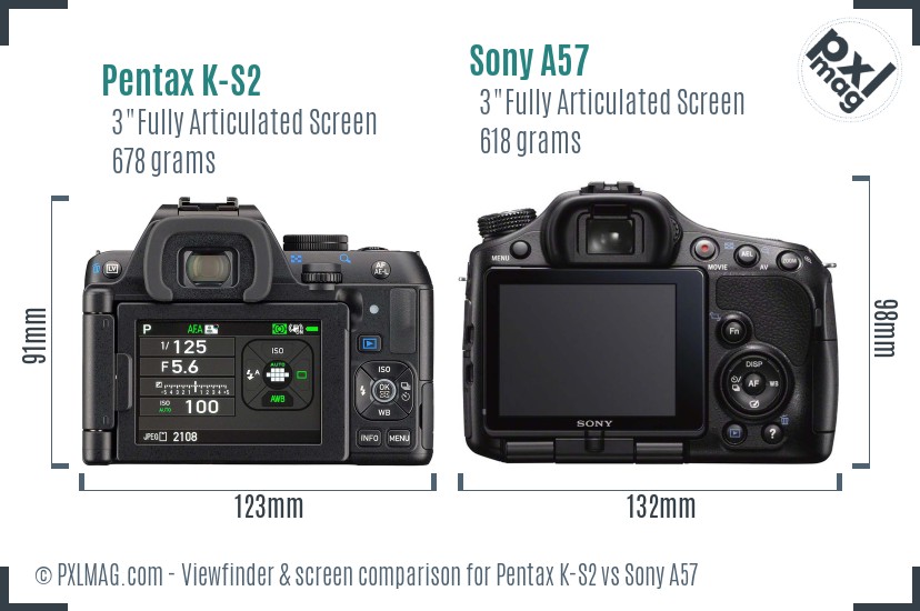 Pentax K-S2 vs Sony A57 Screen and Viewfinder comparison