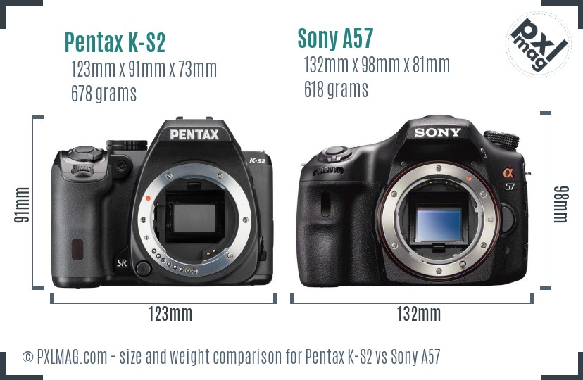 Pentax K-S2 vs Sony A57 size comparison