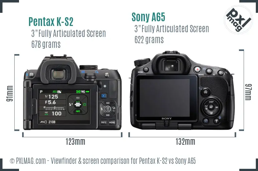Pentax K-S2 vs Sony A65 Screen and Viewfinder comparison