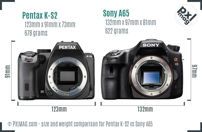 Pentax K-S2 vs Sony A65 size comparison