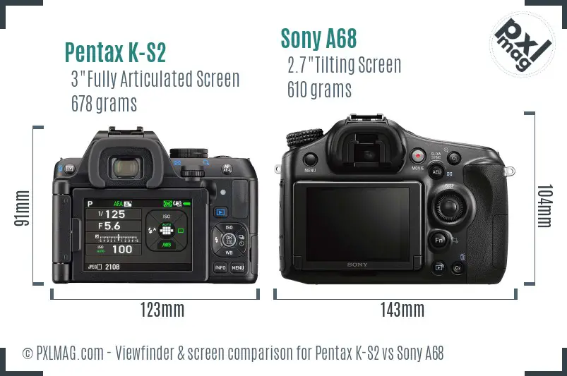 Pentax K-S2 vs Sony A68 Screen and Viewfinder comparison