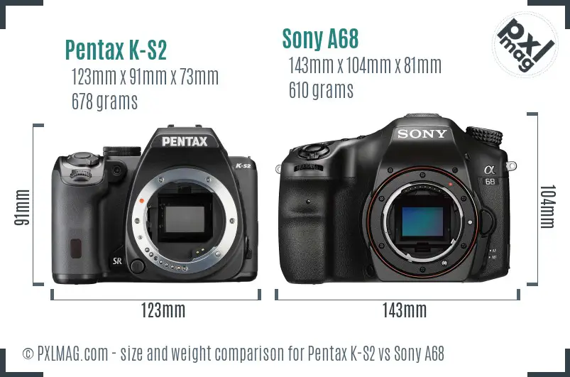 Pentax K-S2 vs Sony A68 size comparison