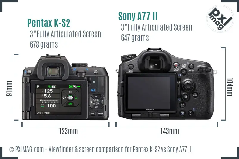 Pentax K-S2 vs Sony A77 II Screen and Viewfinder comparison