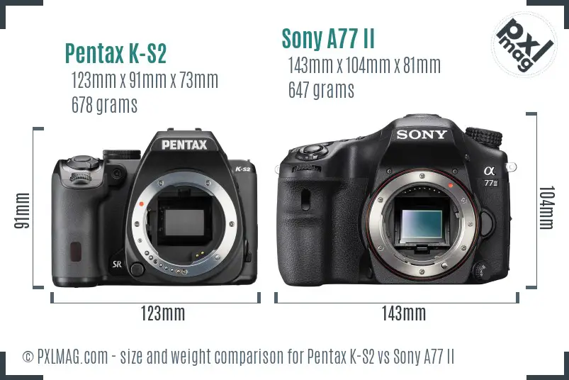 Pentax K-S2 vs Sony A77 II size comparison