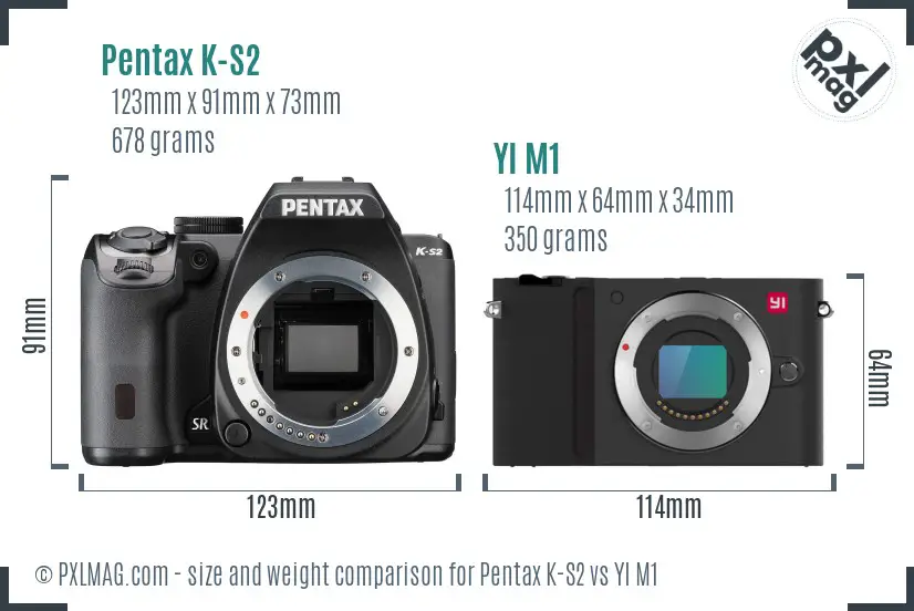 Pentax K-S2 vs YI M1 size comparison
