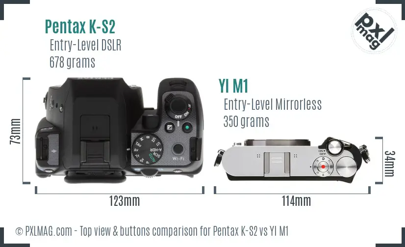 Pentax K-S2 vs YI M1 top view buttons comparison