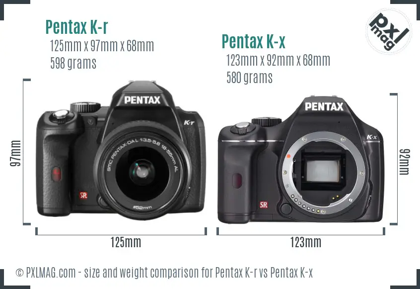 Pentax K-r vs Pentax K-x size comparison